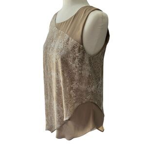 Juicy Couture Blouse Womens sz M Medium Beige Snake Asymmetrical chiffon‎ top